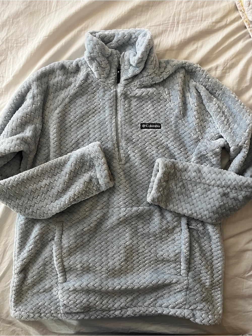 Columbia Women’s Light Gray/blue Plush Quarter-Zip Fleece Pullover
